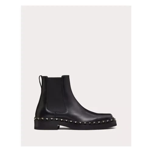 Valentino Garavani , Leather M-Way Rockstud Beatle Boot ,Black male, Sizes: