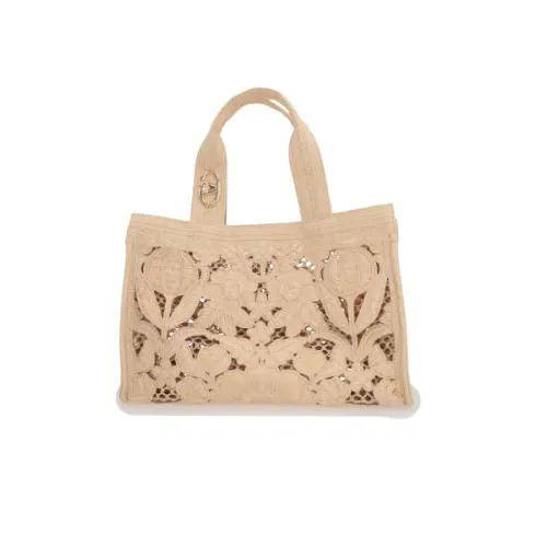 Valentino Garavani , Natural Synthetic Tote Bag with Lace Effect ,Beige female, Sizes: ONE SIZE