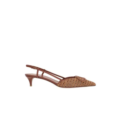 Valentino Garavani , Rafia Slingback Heels with VLogo Detail ,Brown female, Sizes: