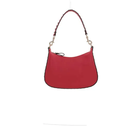 Valentino Garavani , Red Hammered Leather Hobo Bag with Platinum Studs ,Red female, Sizes: ONE SIZE
