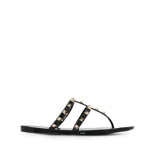 Valentino Garavani , Rockstud Flat Rubber Sandals ,Black female, Sizes: