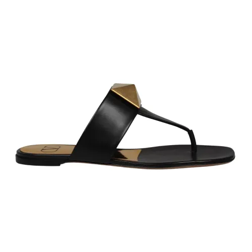 Valentino Garavani , Studded Leather Flat Thong Sandal ,Black female, Sizes: