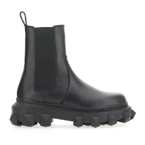 Valentino Garavani , Valentino Garavani Trackstud Leather Boots ,Black male, Sizes: