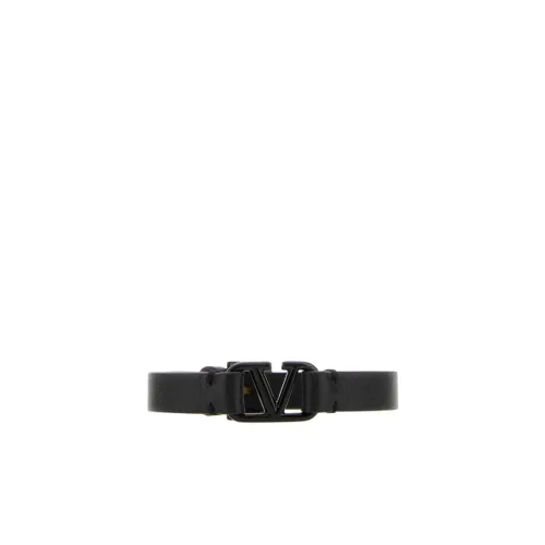 Valentino Garavani , VLogo Signature Leather Bracelet ,Black male, Sizes: ONE