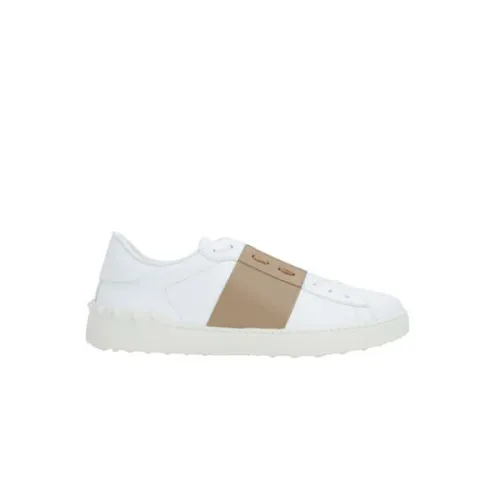 Valentino Garavani , White Leather Low-Top Sneakers with Beige Side Stripes ,White male, Sizes: