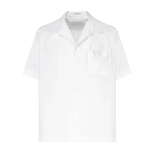 Valentino Garavani , White V Logo Cuban Collar Shirt ,White male, Sizes:
