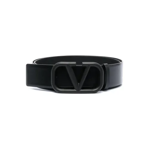 Valentino , Leather V-Logo Buckle Belt ,Black male, Sizes: