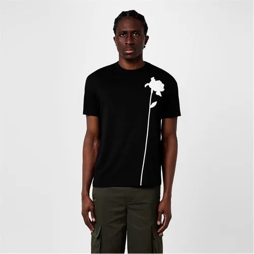 VALENTINO Mercerized Cotton T-Shirt With Flower Embroidery - Black
