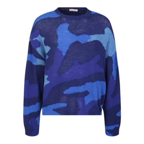 Valentino , Pullover made of pure virgin wool with a camouflage pattern by Valentino ,Blue male, Sizes: