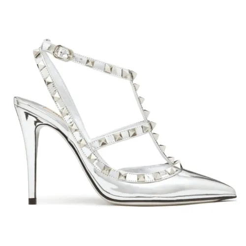 Valentino , Silver Rockstud Ankle-Strap Pumps ,Gray female, Sizes: