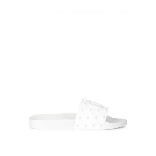Valentino , White Pool Sliders with Rockstud Embellishments ,White male, Sizes: