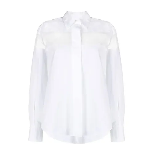 Valentino , White Sophisticated Cotton Shirt with Sheer Organza Insert ,White female, Sizes: