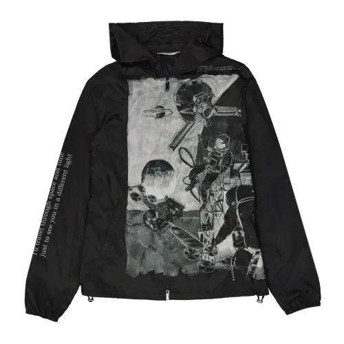 Valentino , Windbreaker Jacket with Front Print ,Black male, Sizes:
