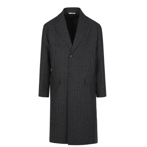Valentino , Woven Long Coat with Optical Motif ,Black male, Sizes: