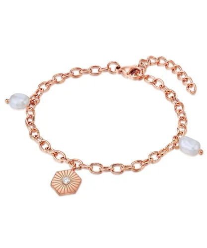 Valero Pearls Womens Bracelet stainless steel rose gold freshwater cultured pearl white preciosa - Size 20 cm