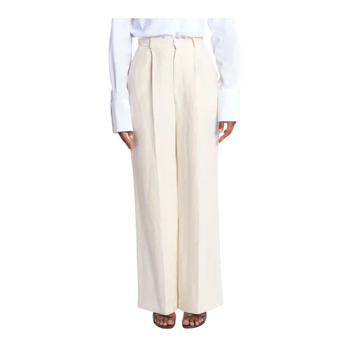 Vanessa Bruno , Ivory Pleated Trousers ,Beige female, Sizes: