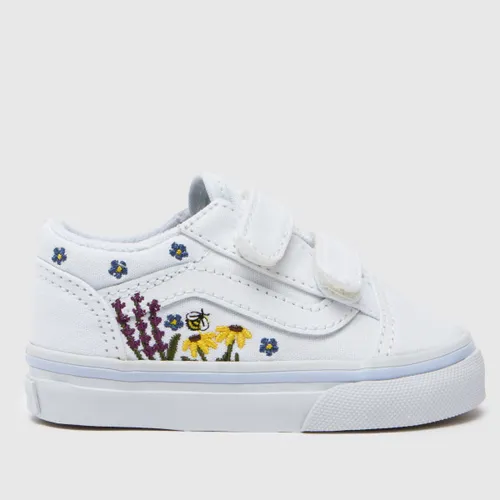 Vans White Multi old Skool Floral Embroidery Girls Toddler Trainers