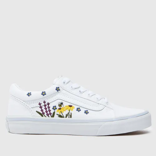 Vans White Multi old Skool Floral Embroidery Girls Youth Trainers