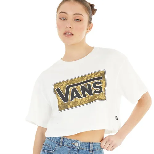 Vans Womens Abstract Flower Logo Cropped T-Shirt Marshmallow