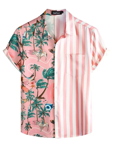 VATPAVE Mens Flamingo Hawaiian Shirts Casual Floral Short