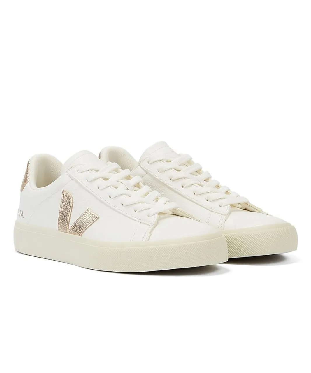 Veja Campo Platine WoMens White/Gold Trainers Leather