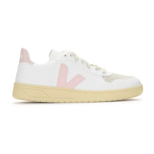 Veja , White Vegan Leather Sneaker with Pink Rubber Logo ,White female, Sizes: