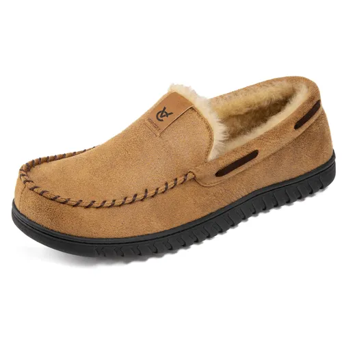 VeraCosy Men's Slippers Faux Suede Moccasin Memory Foam