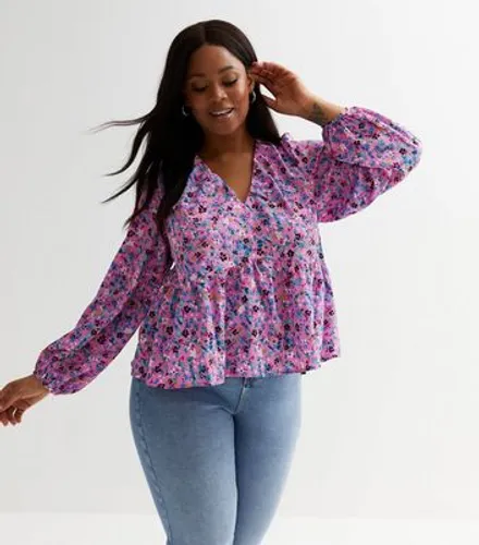 Vero Moda Curve Pink Ditsy Floral Tiered Top New Look