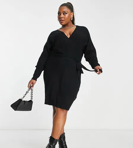 Vero Moda Curve wrap front knitted mini dress in black