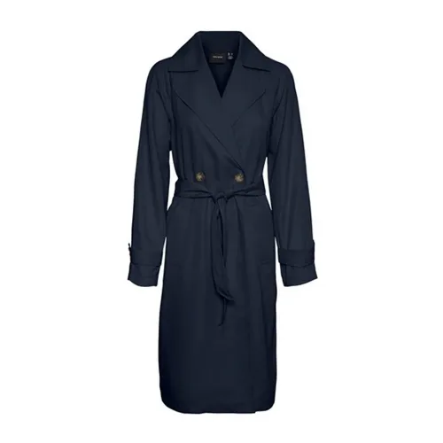 Vero Moda , Long Trench Coat with Classic Lapel ,Blue female, Sizes: