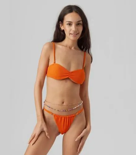 Vero Moda Orange Ribbed Tie Back Bikini Top New Look