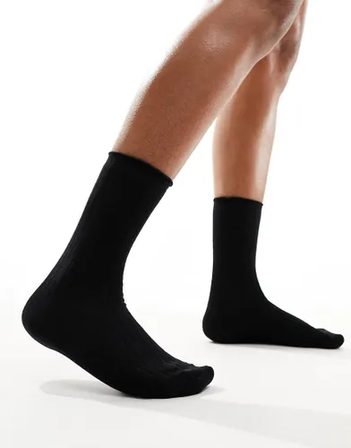 Vero Moda ribbed frill socks in black