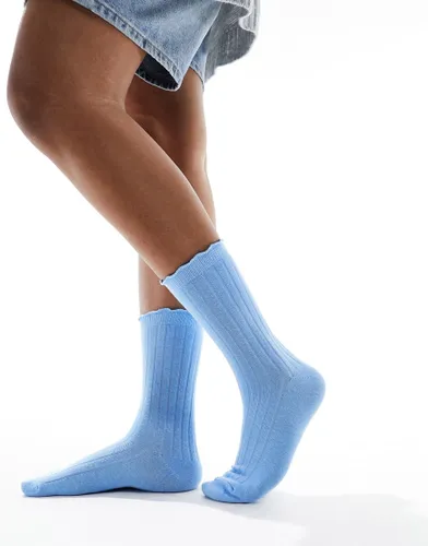 Vero Moda ribbed frill socks in blue melange