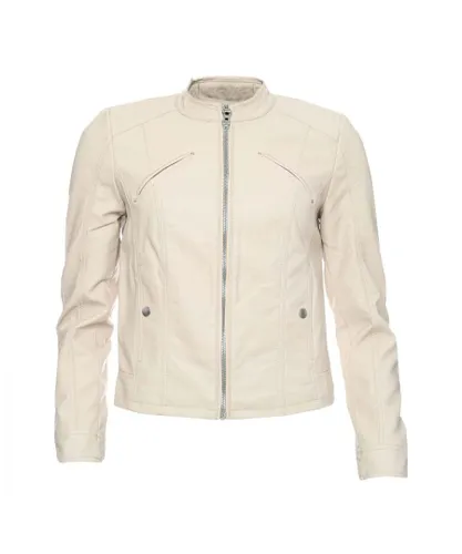 Vero Moda Womenss Favodona Faux Leather Jacket in Oatmeal - Beige