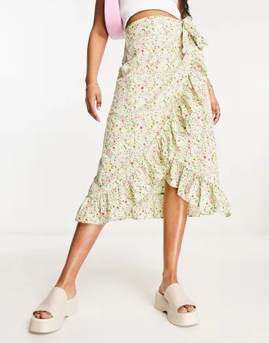 Vero Moda wrap front midi skirt in green florals