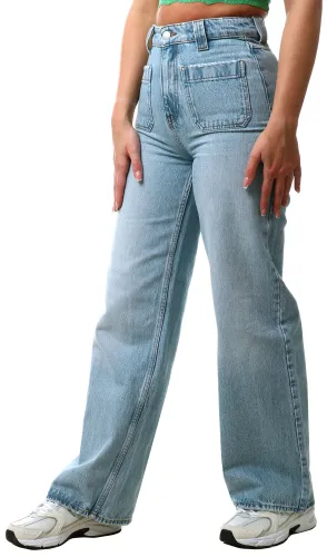 Veromoda Light Blue Denim Kathy Wide Leg Fit Super High Rise Jeans