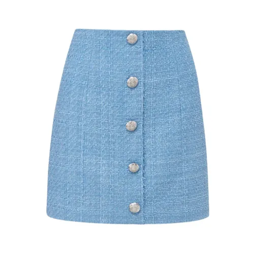 Veronica Beard , Blue Tweed Pencil Skirt with Crest Buttons ,Blue female, Sizes: