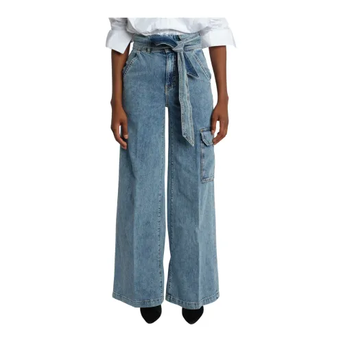 Veronica Beard , Cargo Denim Trousers with Belt ,Blue female, Sizes: