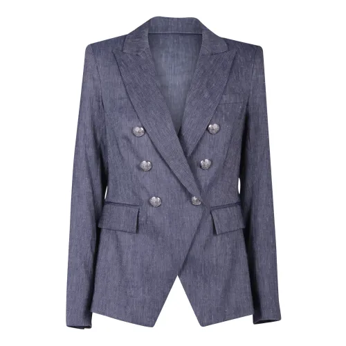 Veronica Beard , Double-Breasted Blazer with Decorative Crest Buttons ,Blue female, Sizes: