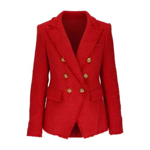 Veronica Beard , Red Miller Tweed Jacket with Gold Buttons ,Red female, Sizes: