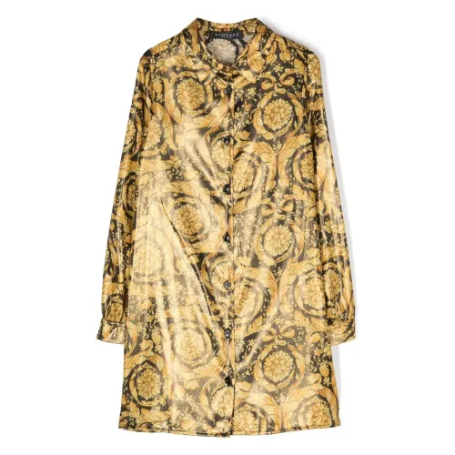 Versace , Barocco Print Long-Sleeve Shirtdress ,Multicolor female, Sizes: