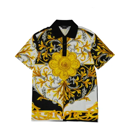 Versace , Barocco Print Polo Shirt ,Black male, Sizes: