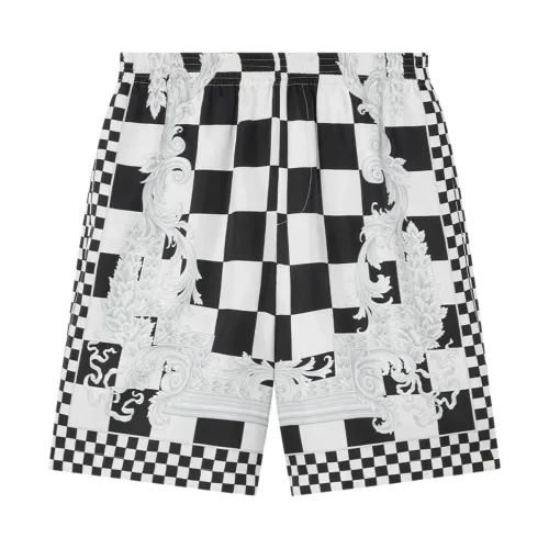 Versace , Barocco Print Silk Checkerboard Shorts ,Multicolor male, Sizes: