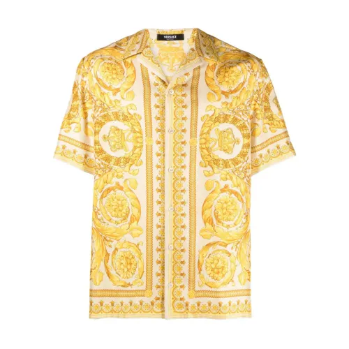 Versace , Barocco-Print Silk Shirt ,Multicolor male, Sizes: