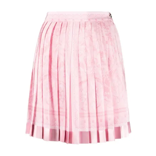 Versace , Barocco Print Silk Skirt ,Pink female, Sizes: