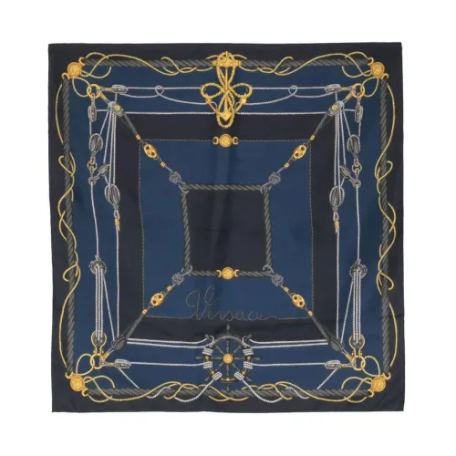 Versace , Baroque Block Print Silk Twill Foulard ,Blue male, Sizes: ONE