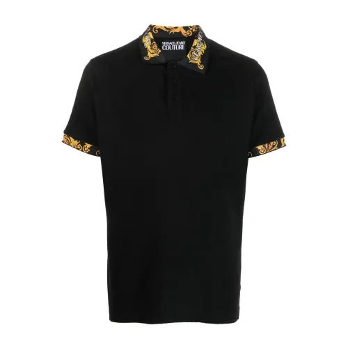 Versace , Baroque Collar Print Polo Shirt ,Black male, Sizes: