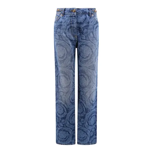 Versace , Baroque Laser Print Jeans with Medusa Details ,Blue female, Sizes: