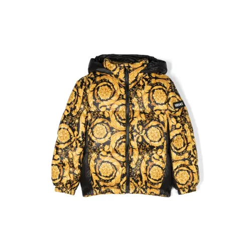 Versace , Baroque print nylon boy Versace down feather jacket with hood ,Multicolor male, Sizes: