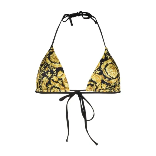 Versace , Baroque Print Triangle Bikini Top ,Beige female, Sizes: